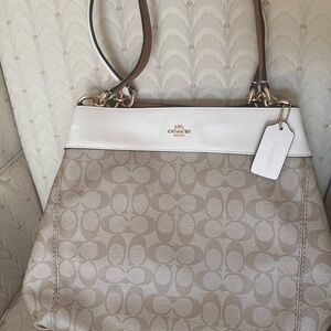 EUC- Coach Tan and Cream Signature Tote Bag